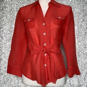Nic + Zoe Coral silk/linen top EUC sz S